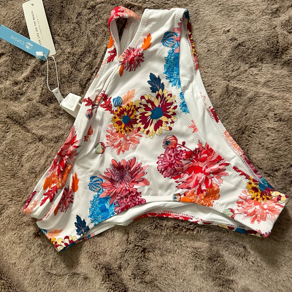 NWT CUPSHE Burnt Red and Floral high waisted swimsuit - Picture 5 of 7
